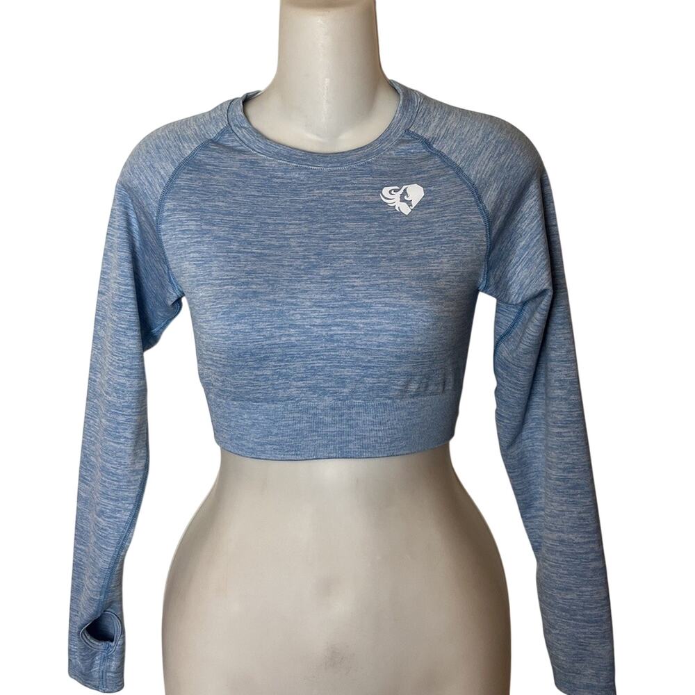 Women’s Best Active Seamless Long Sleeve Crop Top Size Medium Blue New